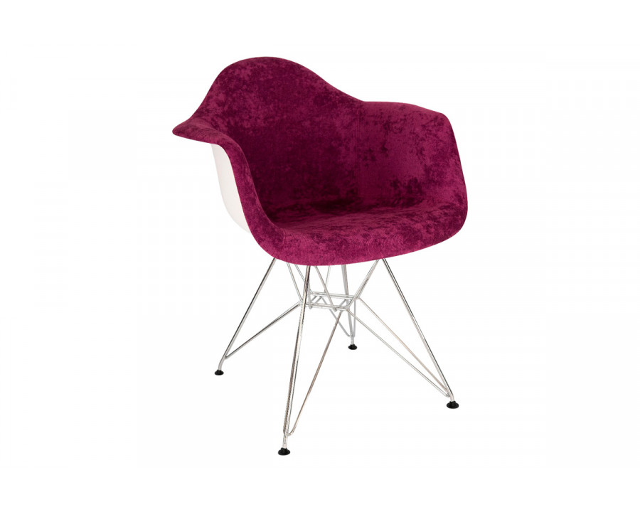 LeisureMod Willow Velvet Eiffel Chrome Base Accent Chair - Purple