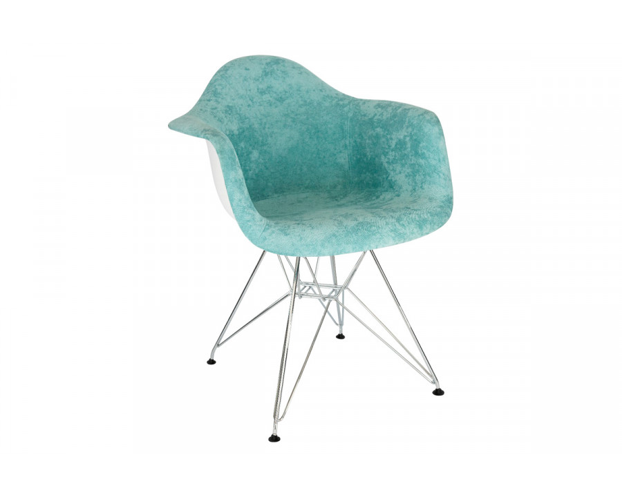 LeisureMod Willow Velvet Eiffel Chrome Base Accent Chair - Teal