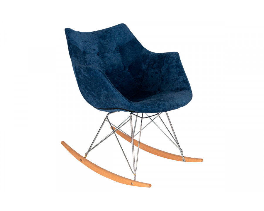 LeisureMod Willow Velvet Eiffel Base Rocking Chair - Navy Blue