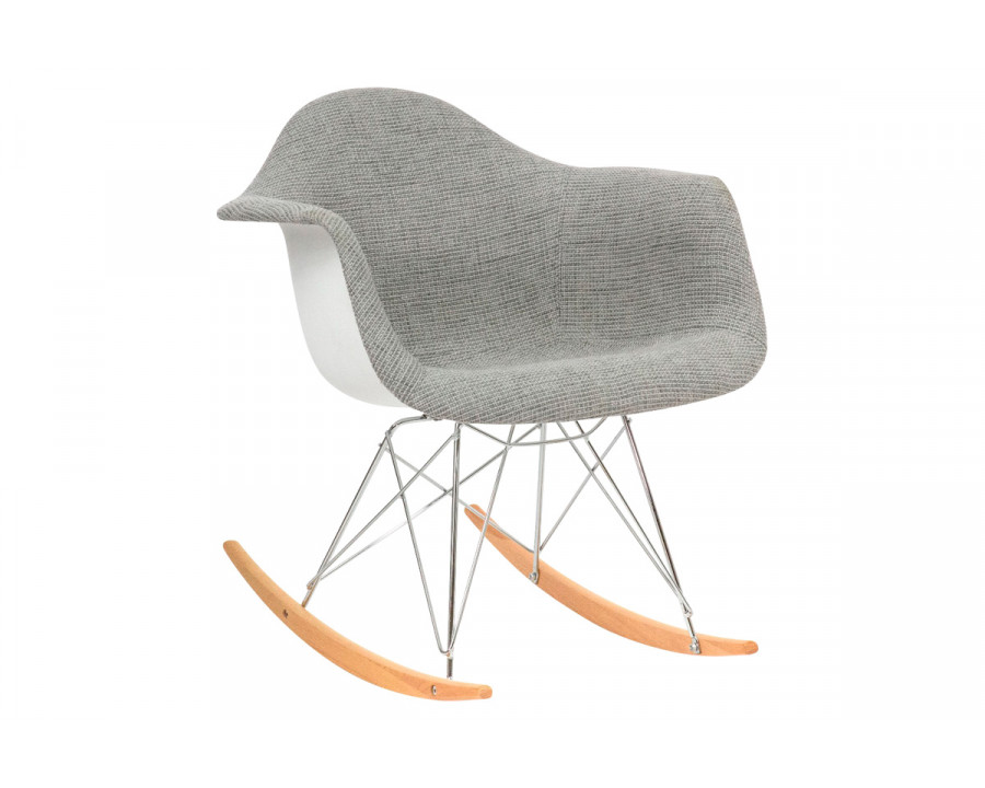 LeisureMod Wilson Modern Twill Fabric Eiffel Base Rocking Chair - Gray