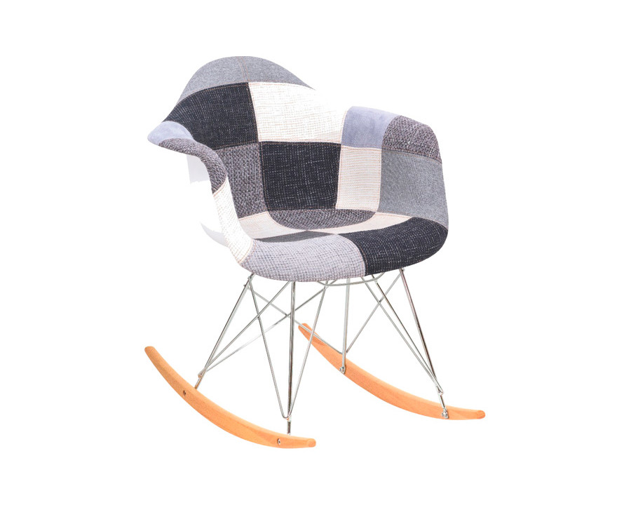 LeisureMod Wilson Modern Twill Fabric Eiffel Base Rocking Chair - Patchwork