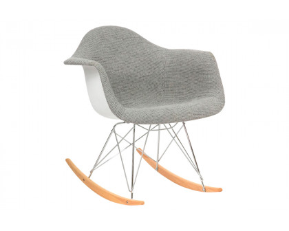 LeisureMod Wilson Modern Twill Fabric Eiffel Base Rocking Chair