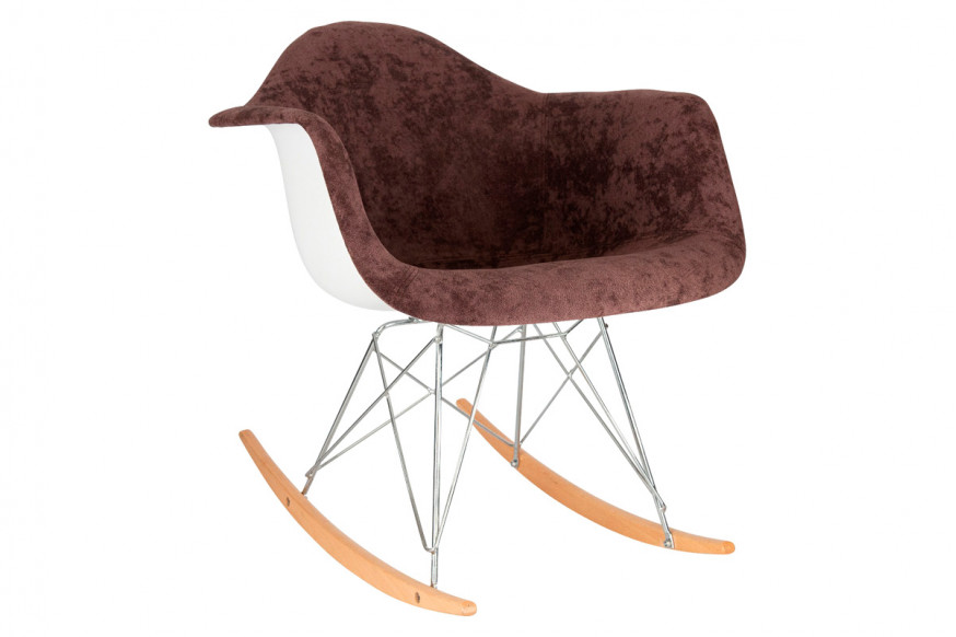 LeisureMod™ Wilson Velvet Eiffel Base Rocking Chair - Coffee Brown