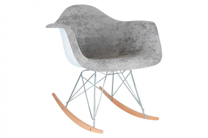 LeisureMod™ Wilson Velvet Eiffel Base Rocking Chair - Cloudy Gray