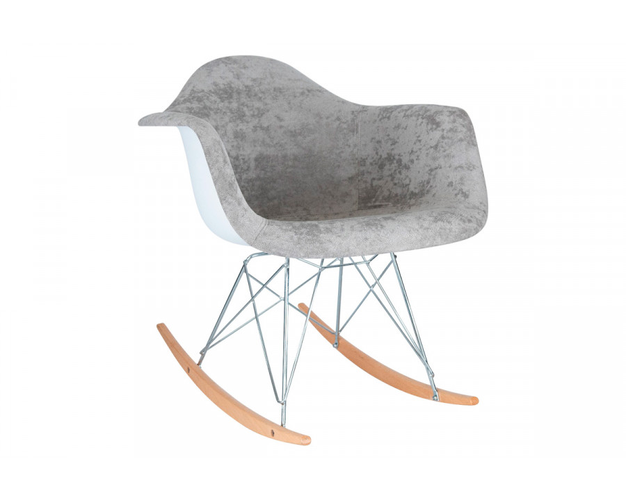 LeisureMod Wilson Velvet Eiffel Base Rocking Chair - Cloudy Gray