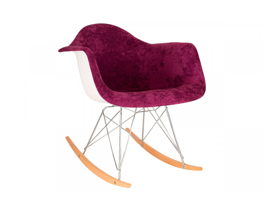 LeisureMod Wilson Velvet Eiffel Base Rocking Chair - Purple