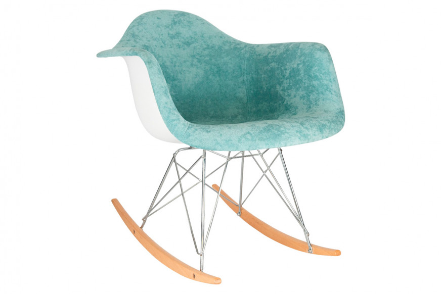 LeisureMod™ Wilson Velvet Eiffel Base Rocking Chair - Teal