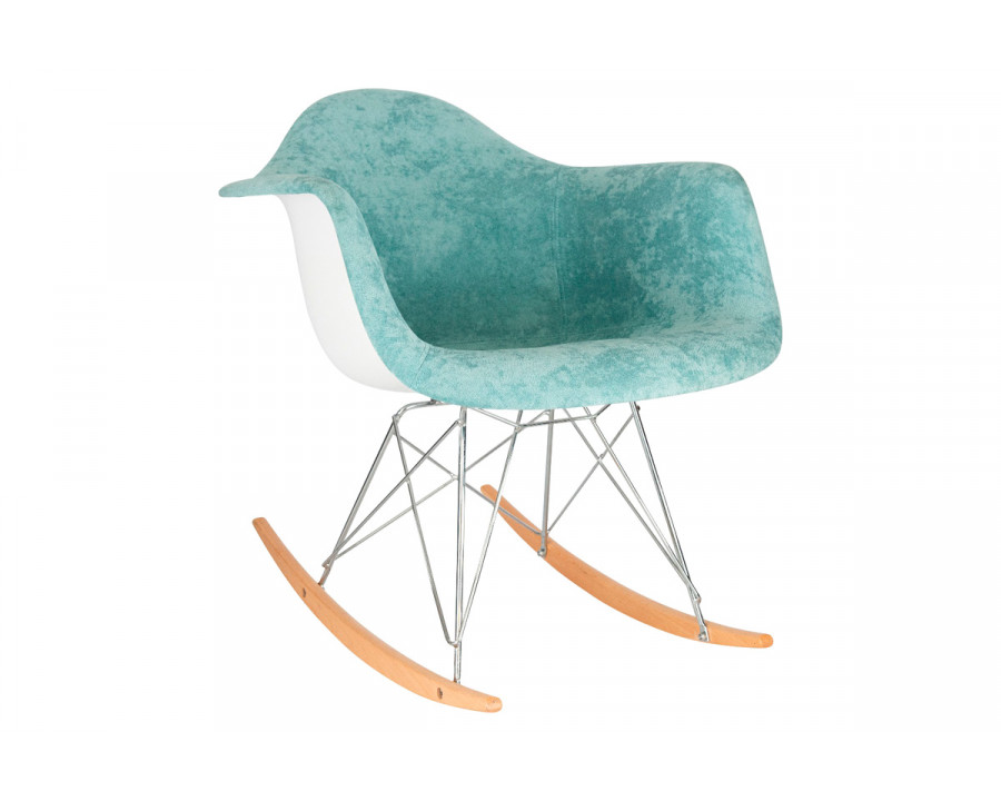 LeisureMod Wilson Velvet Eiffel Base Rocking Chair - Teal