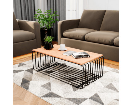 LeisureMod Walden Rectangular Coffee Table Powder Coated Steel Frame - Black