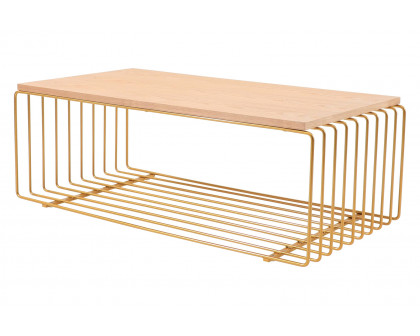 LeisureMod Walden Rectangular Coffee Table Powder Coated Steel Frame - Gold