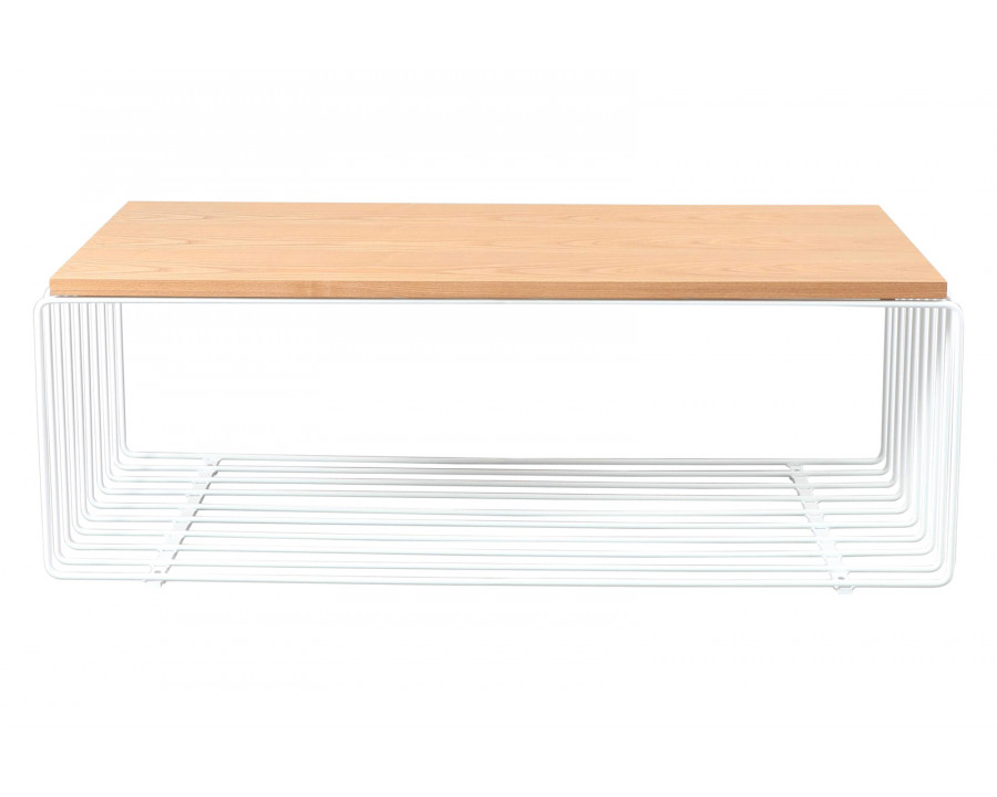 LeisureMod Walden Rectangular Coffee Table Powder Coated Steel Frame - White