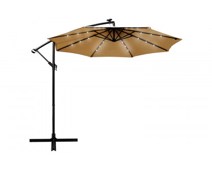 LeisureMod Willry Modern Outdoor 10 Ft Offset Cantilever Hanging Patio Umbrella with Solar Powered Led - Beige