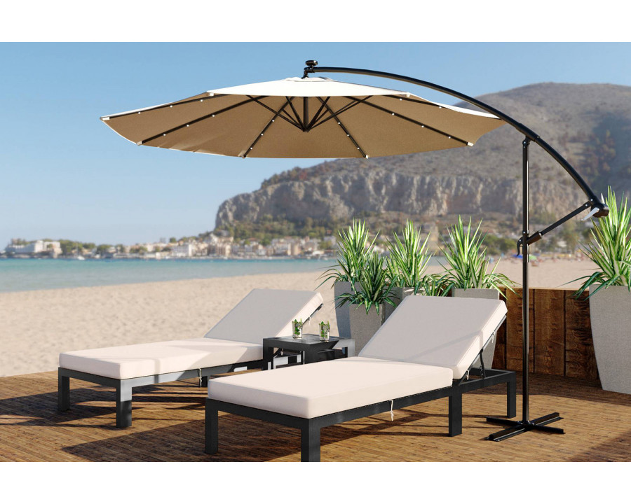 LeisureMod Willry Modern Outdoor 10 Ft Offset Cantilever Hanging Patio Umbrella with Solar Powered Led - Beige