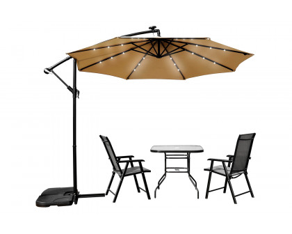 LeisureMod Willry Modern Outdoor 10 Ft Offset Cantilever Hanging Patio Umbrella with Solar Powered Led - Beige