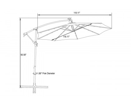 LeisureMod Willry Modern Outdoor 10 Ft Offset Cantilever Hanging Patio Umbrella with Solar Powered Led - Green