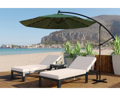 LeisureMod Willry Modern Outdoor 10 Ft Offset Cantilever Hanging Patio Umbrella with Solar Powered Led - Green