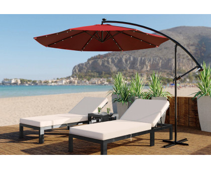 LeisureMod Willry Modern Outdoor 10 Ft Offset Cantilever Hanging Patio Umbrella with Solar Powered Led - Red