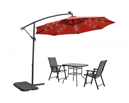 LeisureMod Willry Modern Outdoor 10 Ft Offset Cantilever Hanging Patio Umbrella with Solar Powered Led - Red