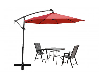 LeisureMod Willry Modern Outdoor 10 Ft Offset Cantilever Hanging Patio Umbrella with Solar Powered Led - Red