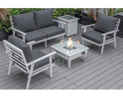 LeisureMod Walbrooke Modern Black Patio Conversation With Square Fire Pit & Tank Holder