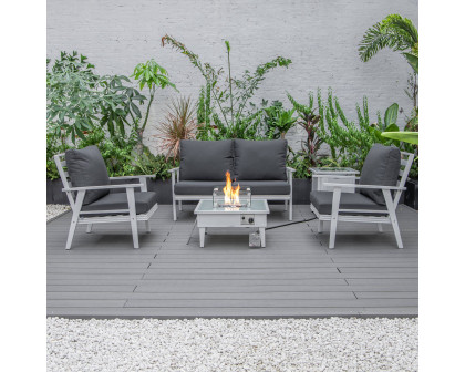 LeisureMod Walbrooke Modern White Patio Conversation With Square Fire Pit & Tank Holder - Charcoal