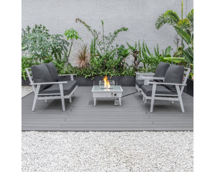 LeisureMod Walbrooke Modern White Patio Conversation With Square Fire Pit & Tank Holder - Charcoal