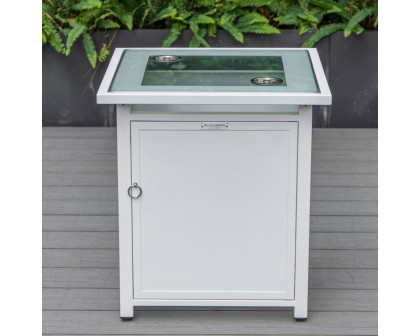 LeisureMod Walbrooke Modern White Patio Conversation With Square Fire Pit & Tank Holder - Charcoal