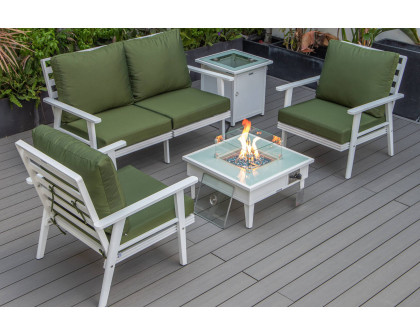 LeisureMod Walbrooke Modern Black Patio Conversation With Square Fire Pit & Tank Holder