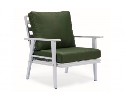 LeisureMod Walbrooke Modern White Patio Conversation With Square Fire Pit & Tank Holder - Green