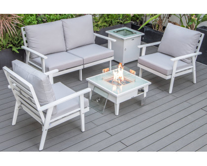 LeisureMod Walbrooke Modern Black Patio Conversation With Square Fire Pit & Tank Holder