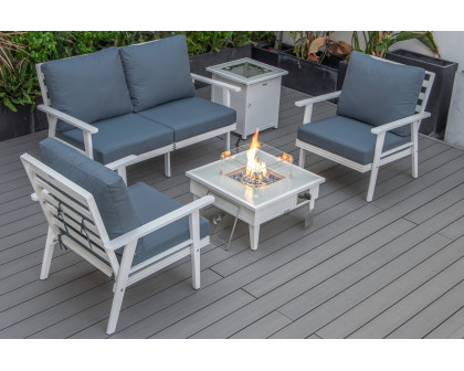 LeisureMod Walbrooke Modern Black Patio Conversation With Square Fire Pit & Tank Holder