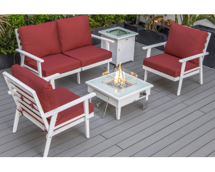 LeisureMod Walbrooke Modern Black Patio Conversation With Square Fire Pit & Tank Holder