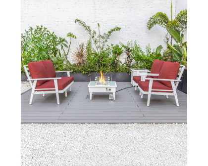 LeisureMod Walbrooke Modern White Patio Conversation With Square Fire Pit & Tank Holder - Red