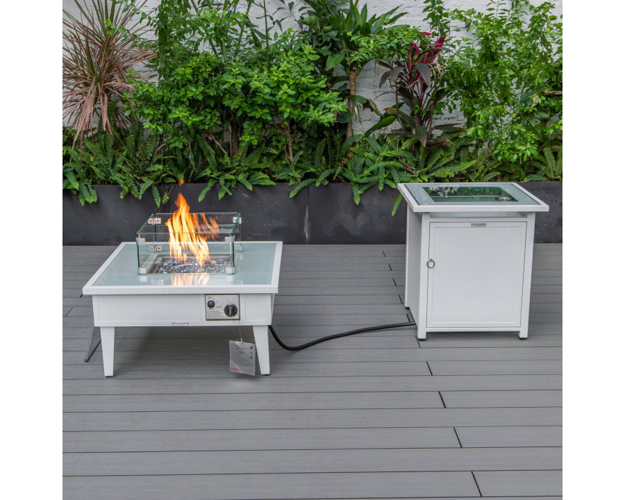 LeisureMod Walbrooke Outdoor Patio Square Fire Pit and Tank Holder - White