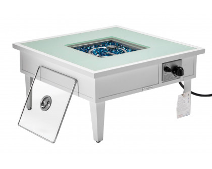 LeisureMod Walbrooke Modern Outdoor Square Fire Pit Table with Powder-Coated Aluminum Frame - White