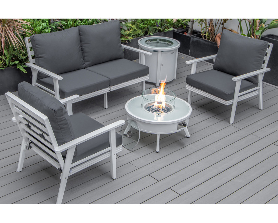 LeisureMod Walbrooke Modern Black Patio Conversation With Round Fire Pit & Tank Holder