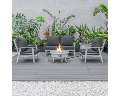 LeisureMod Walbrooke Modern White Patio Conversation With Round Fire Pit & Tank Holder - Charcoal