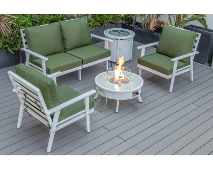 LeisureMod Walbrooke Modern Black Patio Conversation With Round Fire Pit & Tank Holder