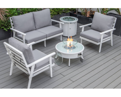 LeisureMod Walbrooke Modern Black Patio Conversation With Round Fire Pit & Tank Holder