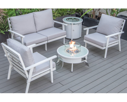 LeisureMod Walbrooke Modern Black Patio Conversation With Round Fire Pit & Tank Holder