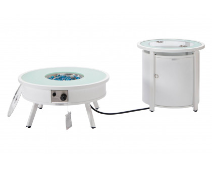 LeisureMod Walbrooke Outdoor Patio Round Fire Pit and Tank Holder - White