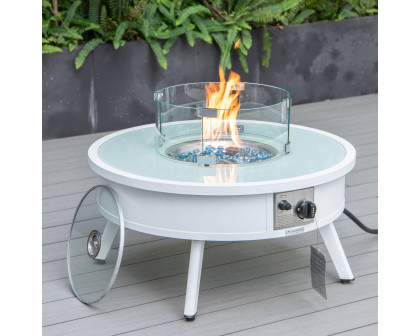 LeisureMod Walbrooke Outdoor Patio Round Fire Pit and Tank Holder - White