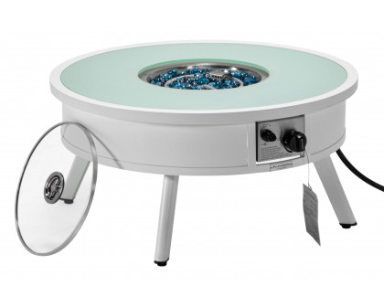 LeisureMod Walbrooke Modern Outdoor Round Fire Pit Table with Powder-Coated Aluminum Frame - White