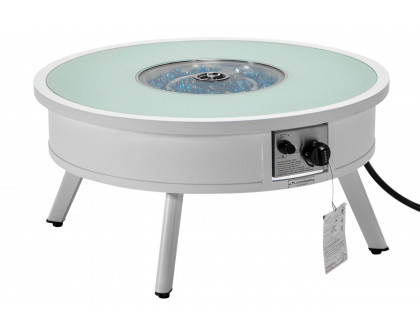 LeisureMod Walbrooke Modern Outdoor Round Fire Pit Table with Powder-Coated Aluminum Frame - White