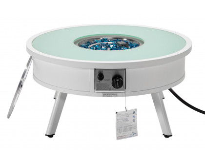 LeisureMod Walbrooke Modern Outdoor Round Fire Pit Table with Powder-Coated Aluminum Frame - White