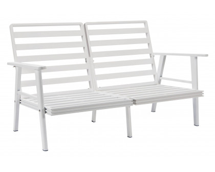 LeisureMod Walbrooke Modern Outdoor Patio Loveseat with White Aluminum Frame and Removable Cushions - Beige