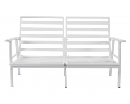 LeisureMod Walbrooke Modern Outdoor Patio Loveseat with White Aluminum Frame and Removable Cushions - Beige