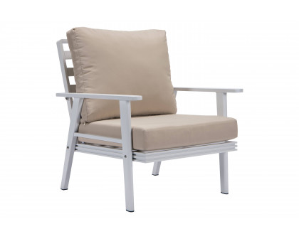 LeisureMod Walbrooke Modern 3-Piece Outdoor Patio Set with White Aluminum Frame - Beige