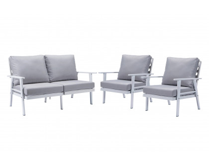 LeisureMod Walbrooke Modern 3-Piece Outdoor Patio Set with White Aluminum Frame