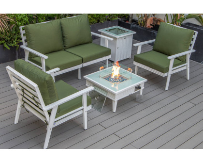 LeisureMod Walbrooke Modern Black Patio Conversation With Square Fire Pit With Slats Design & Tank Holder